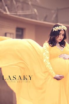 Lasaky - Stylish Maternity Maxi Dress with Long Sleeves and Elegant Lace Patchwork Yellow Fitted Maternity Dress, Fitted Yellow Maternity Dress, Maxi Dress With Long Sleeves, Maternity Maxi Dress, Maternity Maxi, Acrylic Fiber, Stylish Maternity, Floor Length Skirt, Dress With Long Sleeves