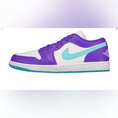 Air Jordan 1 Low Se Brand New Mens Sizes Available Authentic Teal And Viotech Purple Colorway Trusted Seller Comes With Og All And Box Purple Custom Sneakers For Light Sports, Custom Purple Sneakers For Light Sports, Sporty Custom Purple Sneakers With Boost Midsole, Custom Purple Low-top Sneakers For Sports, Purple Air Cushioned Basketball Shoes, Purple Sporty Custom Sneakers For Sports, Sporty Custom Purple Sneakers For Sports, Purple Low-top Basketball Shoes With Air Cushioning, Casual Purple Basketball Shoes With Air Cushioning