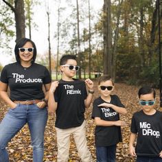 Matching Family Shirts | The Producer Funny Tees | Set of 3 Matching Family Outfits | Large Customizable Shirts | Fall Photo with Family Black Short Sleeve Top For Family Gatherings, Black Short Sleeve T-shirt For Family Gatherings, Cotton Short Sleeve Shirt For Family Gatherings, Casual Black T-shirt For Family Gatherings, Family Matching Black T-shirt For Family Gatherings, Family Matching Crew Neck Shirts For Gatherings, Family Matching Crew Neck Shirt For Family Gatherings, Generation Photo, Matching Family Shirts