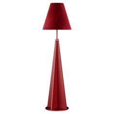 a red lamp on a white background with a red shade in the center and bottom