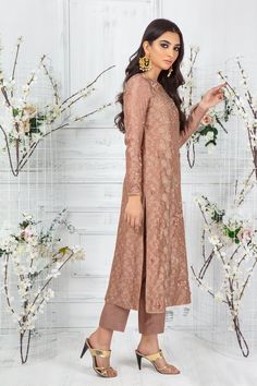 Fleur | Pakistani Designer Outfit | Sarosh Salman Silk Thread Embroidery, Net Shirt, Designer Outfit, Shirt Pant, Rosy Brown, Pure Chiffon, Pakistani Designers, Thread Embroidery, Silk Dupatta