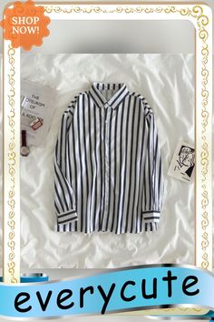 Korean Fashion Striped Shirts Women Fall New Long Sleeve Oversize Tops Female Casual Button Up Ins Shirt Harajuku Teenage Casual Long Sleeve Blouse With Striped Collar, Trendy Cotton Shirt With Striped Collar, Black Shirt With Striped Collar For Summer, Trendy Long Sleeve Shirt With Striped Collar, Trendy White Shirt With Buttons, Trendy Striped Collared Shirt, Trendy White Buttoned Shirt, Trendy Relaxed Fit Shirt With Striped Collar, Casual Shirt With Striped Collar For Fall