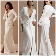 three different dresses with long sleeves, one in white and the other in light blue