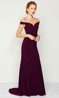 Off-the-shoulder burgundy gown Eggplant Dress, Recital Dress, Burgundy Gown, Mismatched Bridesmaids, Mismatched Bridesmaid Dresses, Johnson City, Looks Style