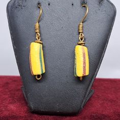 Handcrafted Krobo Beads Brass Earrings The Glass Beads Are From Ghana, And The Metal Is Brass Earrings : 5cm X 1cm Thank You For Choosing Telltale Jewelry. Krobo Beads, Beads Earrings, Brass Earrings, The Glass, Earrings Color, Ghana, Red Yellow, Lady In Red, Glass Beads