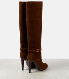 Diane suede knee-high boots in brown - Saint Laurent | Mytheresa Luxury Leather Heeled Boots With Suede Lining, Luxury Suede Boots With Leather Lining, Luxury Suede Boots With Leather Sole, Elegant Brown Knee-high Boots For Formal Occasions, Elegant Suede Boots With Leather Sole, Luxury Calf Leather Knee-high Boots, Luxury Knee-high Boots, Knee-high Heeled Boots In Calf Leather With Suede Lining, Luxury Calf Leather Knee-high Boots With Leather Lining