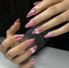 Bow Nail Designs, Pink Chrome Nails, Soft Nails, Classy Nails, Pretty Acrylic Nails, Nail Glue, Best Acrylic Nails, Valentines Nails, Long Acrylic Nails