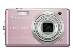 a pink digital camera on a white background