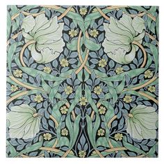 an intricately designed wallpaper with white flowers on green leaves and vines in the center