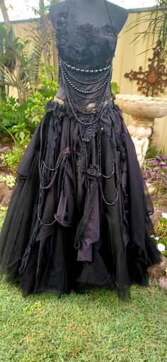 Steampunk Wedding Dress Vampal, Witchy Ball Gown, Gothic Fairy Dress, Pagan Wedding Aesthetic, Bohemian Wedding Gown Embellished, Bohemian Embellished Wedding Gown, Gothic Fairy Costume, Witch Wedding Dress, Dyed Wedding Dress