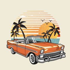 VINTAGE CARS Retro Car Illustration, Vintage Car Garage, Cars Illustration, Garage Logo, Car Workshop, Beach Vintage, Car Vector, Car Designs, Retro Car