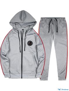 OrcaJump - Mens Two-Piece Solid-Color Hoodie Set - Green, Light Grey, Dark Grey, Black - Sports & Outdoor Daily Wear Gray Cotton Tracksuit For Leisure, Winter Cotton Tracksuit With Moisture-wicking, Winter Cotton Moisture-wicking Tracksuit, Winter Moisture-wicking Cotton Tracksuit, Winter Gym Cotton Tracksuit, Gray Cotton Hoodie Tracksuit, Gray Sporty Winter Tracksuit, Gray Hooded Tracksuit With Drawstring Hood, Gray Hooded Tracksuit With Ribbed Cuffs