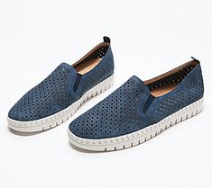 Airy, stretchy, comfy, chic -- these perforated sneakers will help you stay light on your feet. From Easy Street. Sporty Slip-ons With Perforations And Round Toe, Slip-on Sneakers With Perforations For Sports, Slip-on Sneakers With Perforations, Slip-on Sneakers With Perforations And Flat Heel, Comfortable Slip-ons With Perforations, Comfortable Perforated Slip-ons, Sporty Slip-on Walking Shoes With Perforations, Comfortable Slip-on Walking Shoes With Perforations, Comfortable Slip-on Sneakers With Perforations