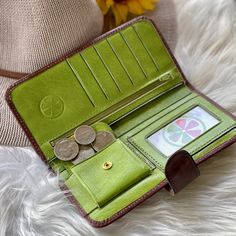 "Timeless women wallets first used in the 60's and 70's as an evolution for women accessories. Labor time: 6 hours All handcrafted one at a time by master leather artisans - 5 credit card slots - One zipper coin pocket - One real mirror - Two bill compartments - Metal magnetic clasp - One bohemian coin pocket - 7\" L x 3.5\" W (18 x 9 cm) Because items are handmade, each leather wallet will respond to coloring slightly different. Other available colors: https://www.salylimonusa.shop IMPORTANT: I Leather Gifts For Her, Boho Wallet, Tooled Leather Wallet, Fun Wallets, Engraved Wallet, Leather Wall, Sunflower Gifts, Card Purse, Brown Wallet