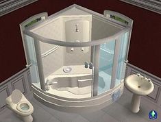 Mod The Sims - Corner Bath and Shower Unit - NOW FULLY working 2011 Sims 4 Corner Bathtub Cc, Sims 4 Cc Shower Tub, Sims 4 Bathtub Cc, Sims 4 Bathtub, Corner Bathtub Shower, Corner Tub Shower, Moderne Pools