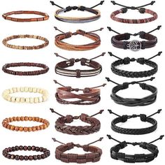 Affordble Combinationone Order Including 18pcs Of Bracelets In Different Styles. Including Hemp Cords Bracelets, Wood Beaded Bracelets And Layered Bracelets, Classic And Durable. High Quality And Soft Leather, Comfortable Wearing Experience. Give You Fashion Looks. Adjustable Size7-8.5 Inch Adjustable Length. Using Adjustable Knot, Flexible And Considerate Design. It’s Suitable For Both Men And Women, You Can Match Different Bracelets According To Different Dressing Styles. High Quality Material Leather Bracelets For Men, Anniversary Gift For Friends, Cheap Bracelets, Wood Bead Bracelet, Leather Wristbands, Braided Leather Bracelet, Woman Weaving, Leather Bracelets, Bead Leather