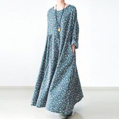 Green floral plus size cotton dresses long sleeve fall dresses print maxi dresses - Omychic Oversized Cotton Casual Maxi Dress, Casual Long Sleeve Cotton Dress For Fall, Flowy Cotton Maxi Dress For Fall, Oversized Long Sleeve Cotton Dress, Casual Long Sleeve Maxi Dress With Floral Print, Long Cotton Maxi Dress For Fall, Cotton Long Maxi Dress For Fall, Oversized Floral Print Maxi Dress, Oversized Long Sleeve Floral Maxi Dress