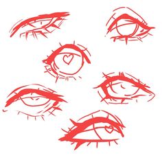 four different types of eyes drawn in red ink