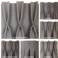 the instructions for how to tie a curtain in different positions and widths, from top to bottom