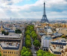 an aerial view of the eiffel tower and surrounding buildings in paris, france