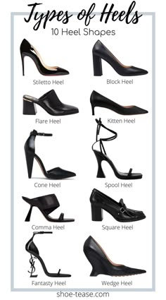 Different Types of Heels for Women - The Ultimate Guide to Heel Styles! Types Of High Heels, Elegant Shoes Heels, High Heels Outfit, Comfortable High Heels, Very High Heels, Heels Aesthetic, Female Outfits