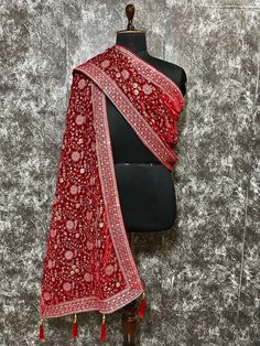 High-quality velvet fabric. Elegant thread work embroidery. Classic design for wedding outfits. Soft and comfortable feel. Perfect for wedding. Easily pairs with any wedding outfit. Comes along with Tassel to give a better look to Outfit Resham work Border. Detailing of work can be seen on the picture and video Tassels Gives and Extra Classy look to the outfit. (Specially designed for White/ Ivory/Off white Sherwani )  Sherwani shawl specially designed for White/ Off-white / Ivory and light shad White Sherwani, Wedding Dupatta, Black Shawl, Maroon Red, Shawl Scarf, Wedding Groom, How To Look Classy, Velvet Fabric, Scarf Shawl