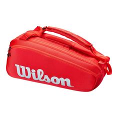 a red wilson bag with the word wilson on it's front and bottom side