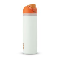 an orange and white thermos bottle on a white background with no people around it