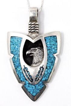 Eagle Turquoise and Sterling Silver Pendant Necklace-Necklace-Good Tidings Turquoise Pendant Necklace With Inlay, Turquoise Amulet Jewelry Collectible, Turquoise Amulet Collectible Jewelry, Navajo Culture, Deep Plate, The Eagle, People In Need, Turquoise Stones, Sterling Silver Necklace Pendants