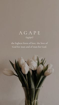 a vase filled with white tulips sitting on top of a table next to a wall