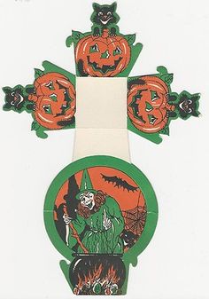 an assortment of halloween decorations with pumpkins and witches in the center on a white background