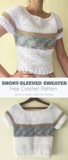 a crochet top with the text short - sleeved sweater free crochet pattern