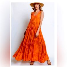 I Have Two Of These Dresses. Yes I Love It. I Have Had Time To Wear Just One. So I Have Decided To Sell This One. It Has The Best Feel To It You Feel Beautiful, Romantic, Bohemian, And Very Earthy All At The Same Time It Is A Dress You Can Wear Anywhere! Cotton Lined Maxi Dress For Vacation, Casual Flowy Lined Maxi Dress, Casual Maxi Dress For Beach Season, Casual Orange Maxi Dress For Beach Season, Spring Orange Lined Maxi Dress, Casual Orange Maxi Dress For Beach Cover-up, Casual Lined Maxi Sundress, Orange Cotton Maxi Dress For Vacation, Orange Cotton Summer Maxi Dress