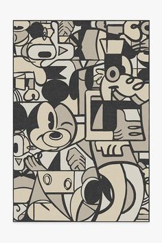 an image of mickey mouse and friends in black and white art print on canvas or paper