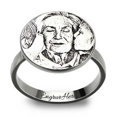 Personalized Photo-Engraved Disc Ring In Sterling Silver Photo Engraving, Special Ring, Personalized Rings, Customized Gifts, Band Rings, Heart Ring, Rings For Men, On Sale, 925 Sterling Silver