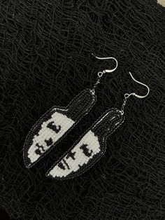 Michael Myers from Halloween Earrings Hook to base of earring 4"; width of earring 3/4" Mike Myers, Beading Inspiration, Halloween Crochet, Halloween Earrings, Halloween Jewelry, Michael Myers, Jewelry Inspo, Bead Designs, Jewelry Ideas