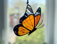 a close up of a butterfly on a window sill