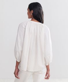 Willow Blouse Putty Stripe Equally relaxed and elegant, this essential is suited for an array of seasonal outings. Wear it tucked in for a boxy style moment or untucked for an effortlessly floaty silhouette. 88% cotton, 12% linen. Made in China. Lightweight blouse with a slightly boxy fit. | Jenni Kayne Women's Willow Blouse Size Small Effortless Fall Daywear Blouse, Classic Spring Blouse For Casual Gatherings, Classic Blouse For Spring Casual Gatherings, Classic Blouse For Casual Spring Gatherings, Classic Blouse With Blouson Sleeves Relaxed Fit, Classic Blouse With Blouson Sleeves And Relaxed Fit, Classic Blouse With Blouson Sleeves, Relaxed Fit Tops With Blouson Sleeves For Work, Relaxed Fit Blouson Sleeve Tops For Work