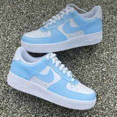 Custom Painted Baby Blue Color Block Af1s Brand New With Box *Please Allow 7-10 Days To Ship As This Is A Custom Order* Blue Air Force 1, Air Force Baby, Zapatillas Nike Air Force, Tenis Air Force, Custom Nike Air Force 1, Custom Nike Air Force