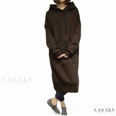 Lasaky - Longline Sweatshirt with Matching Hoodie Long Hoodie Dress, Long Sleeve Sweatshirt Dress, Womens Oversized Hoodie, Black Hoodie Women, Plain Hoodies, Festival Jacket, Plus Size Pullover, Lined Hoodie, Hoodie Set