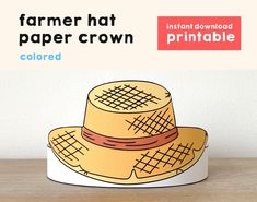 an image of a paper hat with the words, farmer hat paper crown printed on it