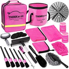 the pink cleaning kit is packed with its contents