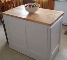 a bowl of fruit sitting on top of a kitchen island