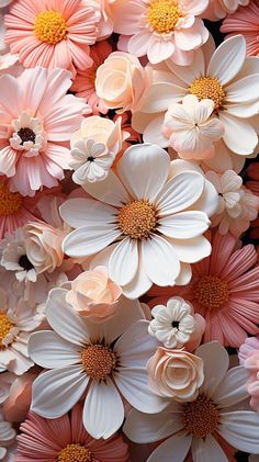 many pink and white flowers are arranged in the shape of a wallpaper or background