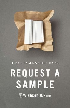 a piece of paper that has been folded in half with the words, request a sample