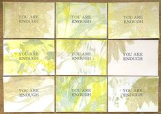 four cards with words on them that say you are enough