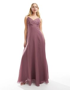 ASOS DESIGN Bridesmaid cami maxi dress with ruched bodice and tie waist in dusty mauve | ASOS Mauve Floor-length Prom Dress, Azazie Vintage Mauve Bridesmaid Dresses, Mauve V-neck Maxi Dress For Spring, Fitted Mauve V-neck Maxi Dress, Mauve V-neck Maxi Dress, Cami Maxi Dress, Ruched Bodice, Bodice, Asos