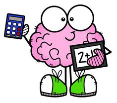 a cartoon brain holding up a calculator