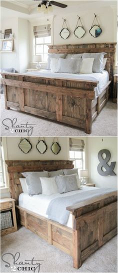 the bed frame is made out of wood