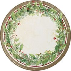 Christmas Dinner Plates Wreath Paper, Christmas Dinner Plates, Christmas Photo Album, Thanksgiving Paper, Christmas Paper Plates, Tea Party Setting, Holiday Plates, Christmas China, Classic Christmas Tree